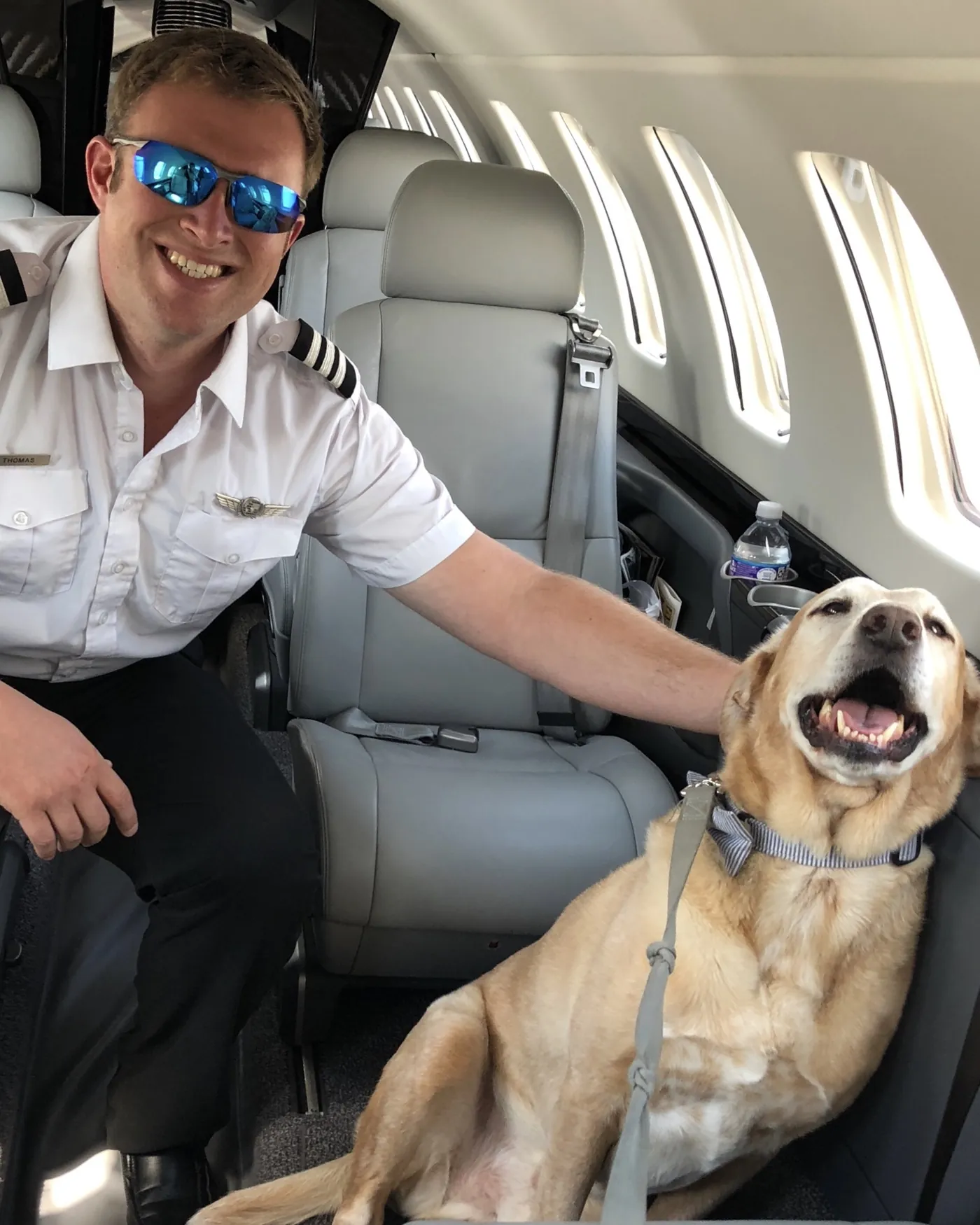 Thomas Dowell, FAA Designated Pilot Examiner and airline captain, in a business jet cabin